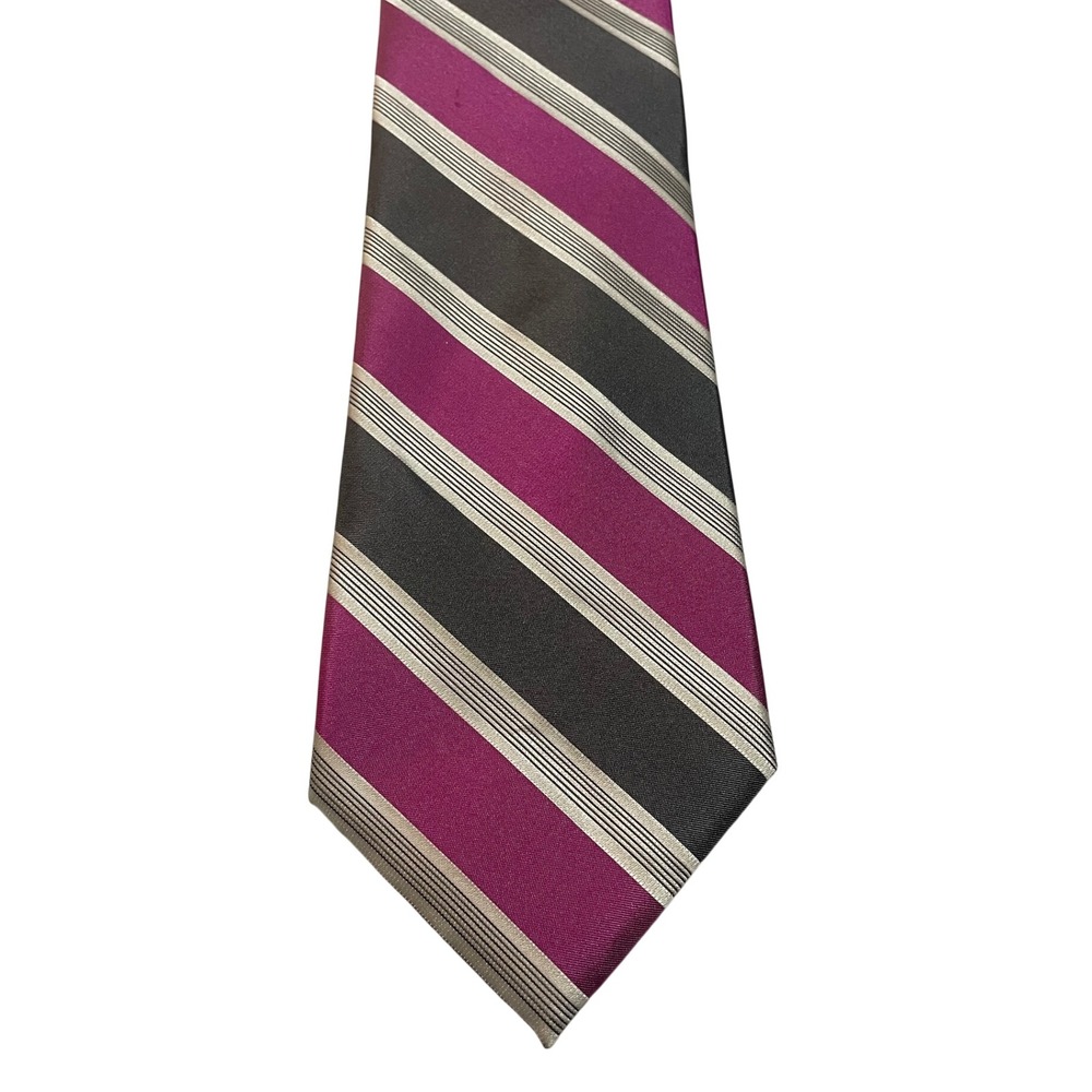 Calvin Klein Necktie Purple Grey Silver Striped Silk Blend Professional Tie